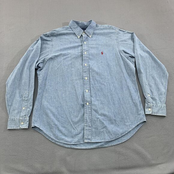 Ralph Lauren Shirt Mens XL Denim Classic Fit Button Down Chambray Red Pony Logo - Picture 1 of 16